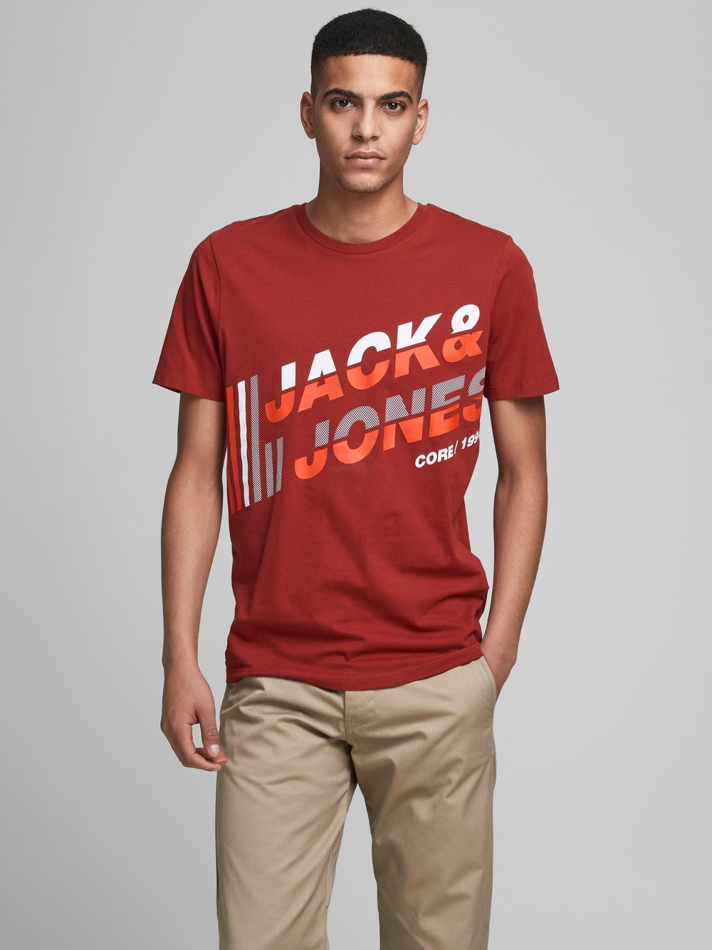 Jack & Jones Men's Red Logo Graphic Tee, Size 4XL